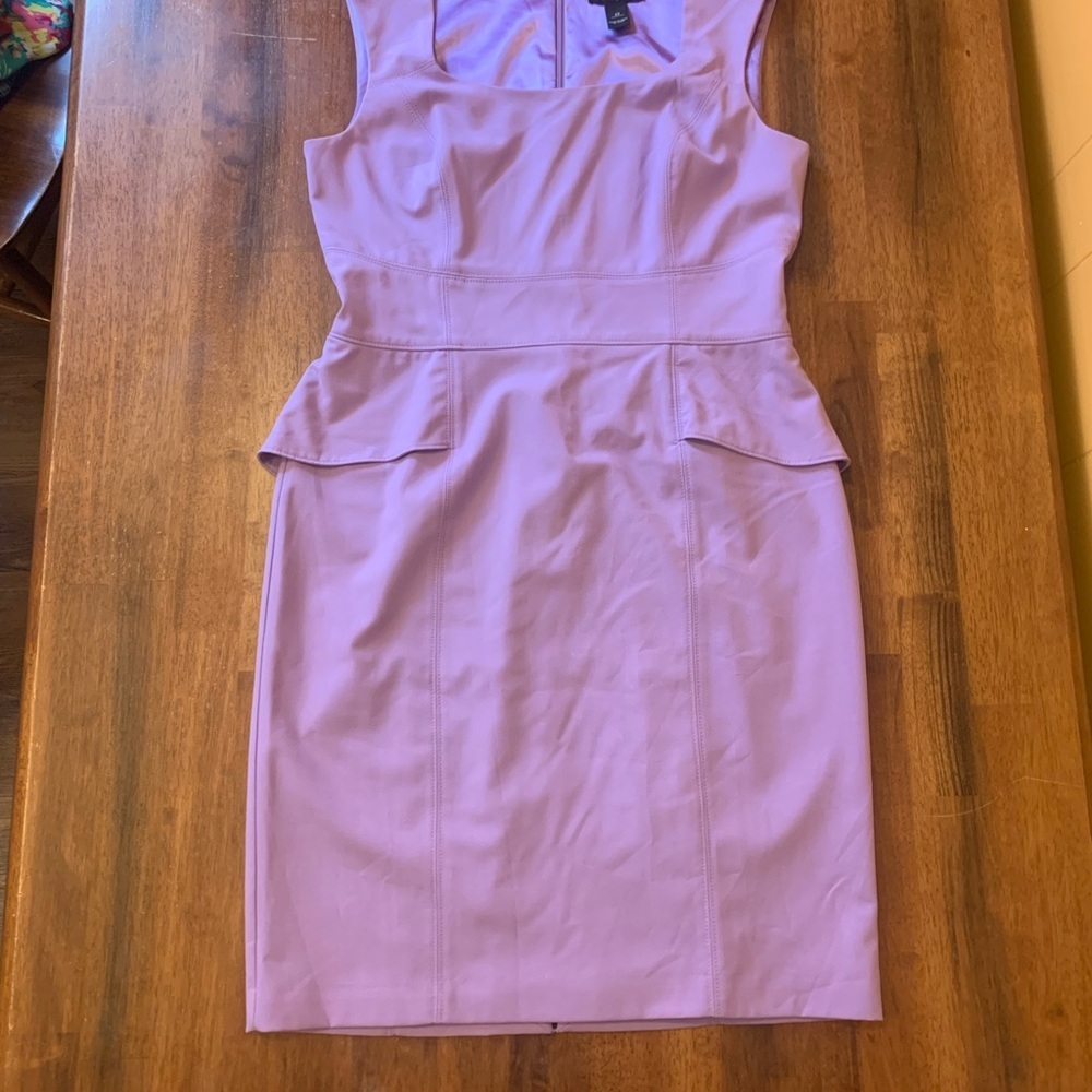 White House Black Market Dress 12 Lilac Purple Sheath Peplum ruffle Waist spring